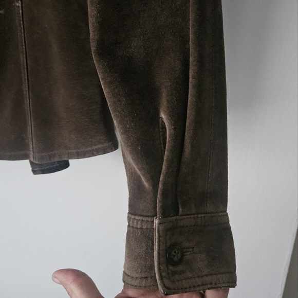 Saks Fifth Avenue Brown Leather Jacket with Structured Shoulders - Picture 4 of 6